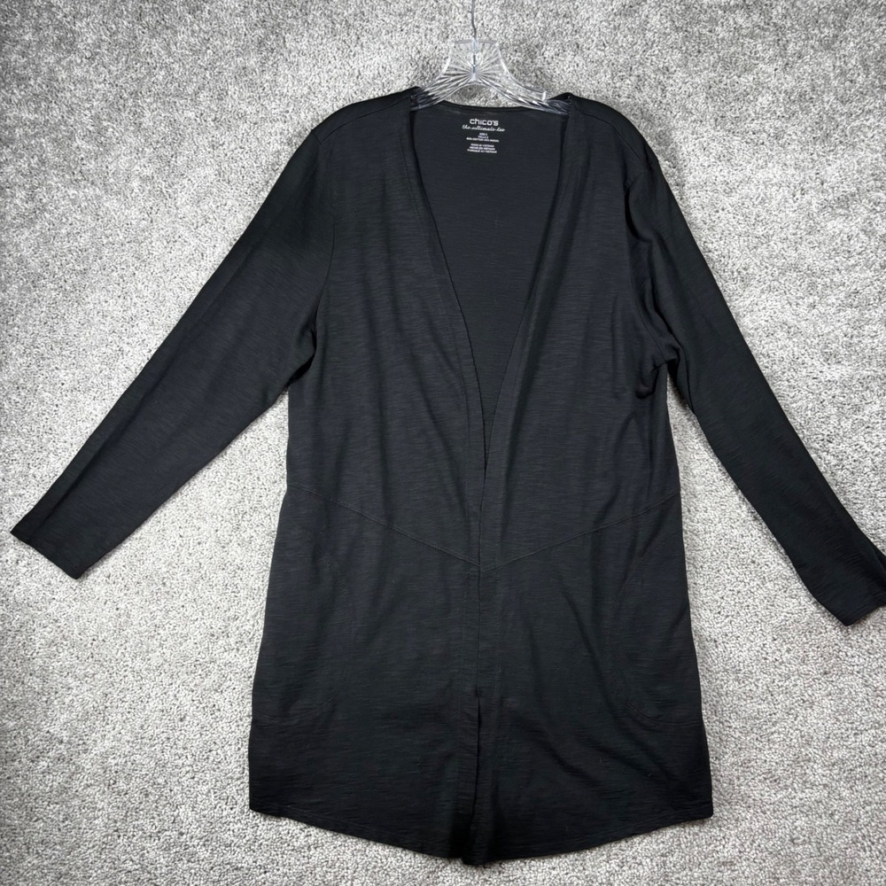 Chico's The Ultimate Tee Black Open Front Longline Cardigan Size 2 Large